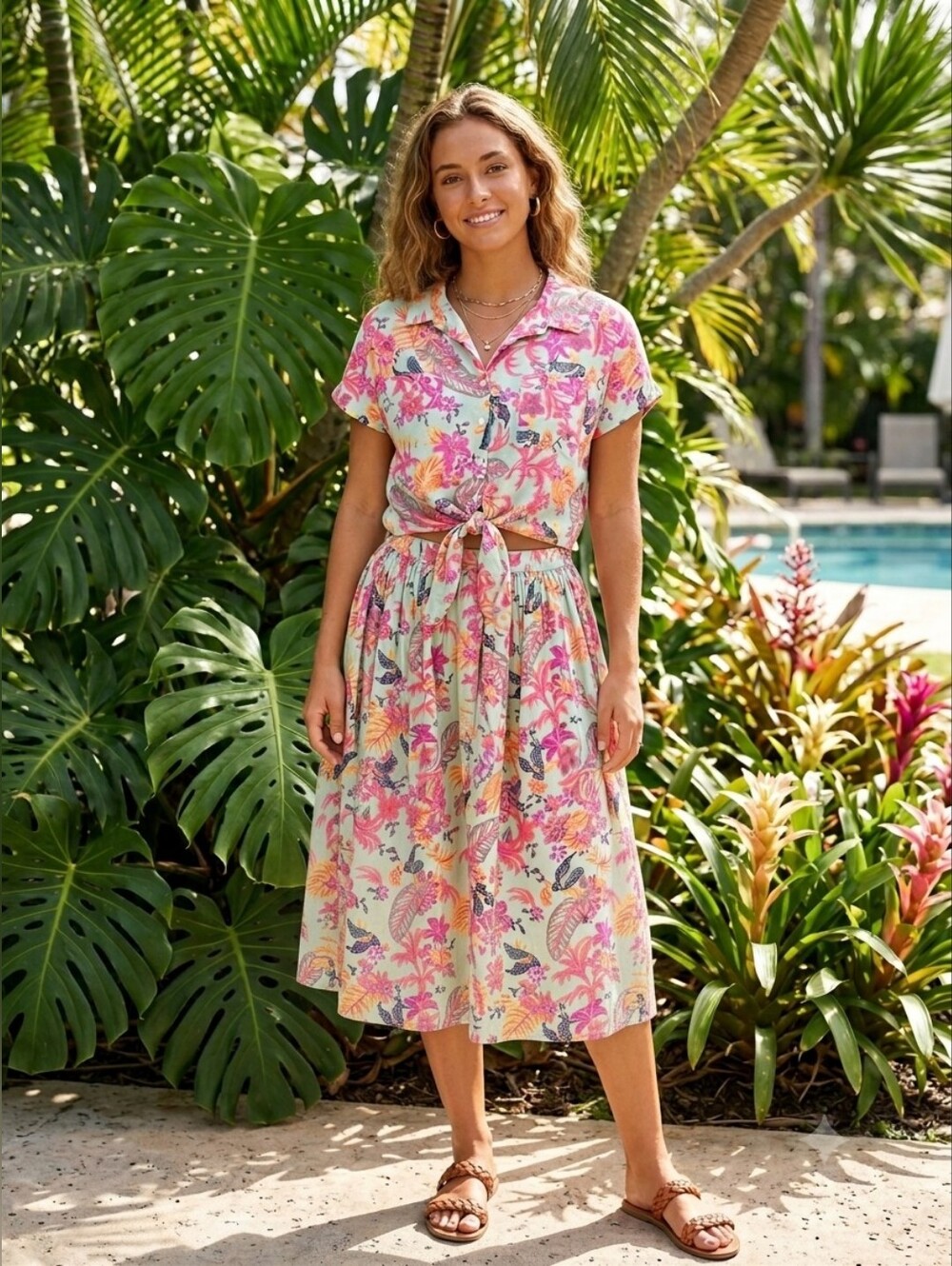 Charlie Paige Tropical Floral Skirt Set Womens Size Large Resortwear Coastal New